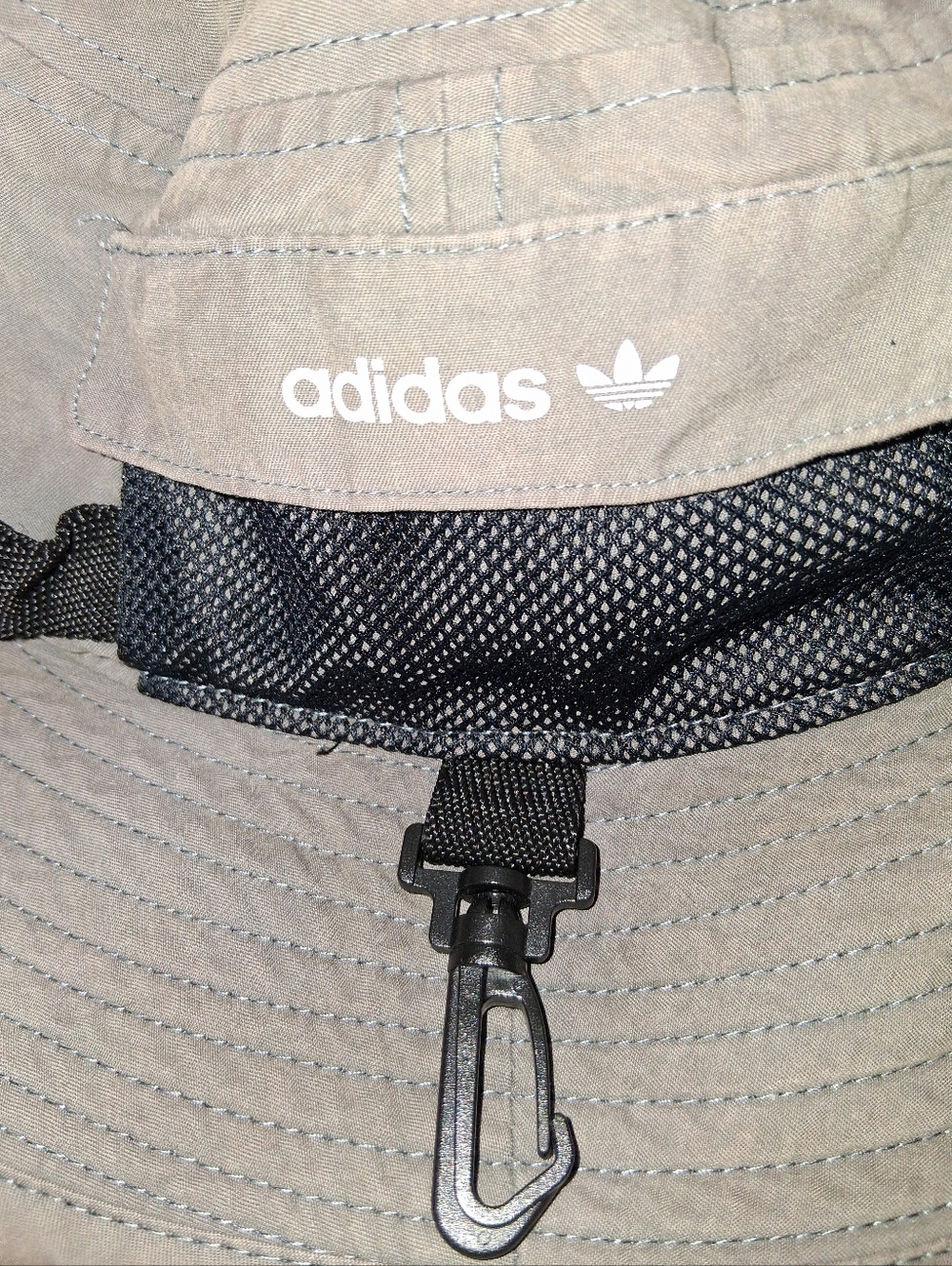 adidas Khaki Bucket Hat with Black Webbing and Rubber Trefoil Side Velcro Pocket - Picture 4 of 7